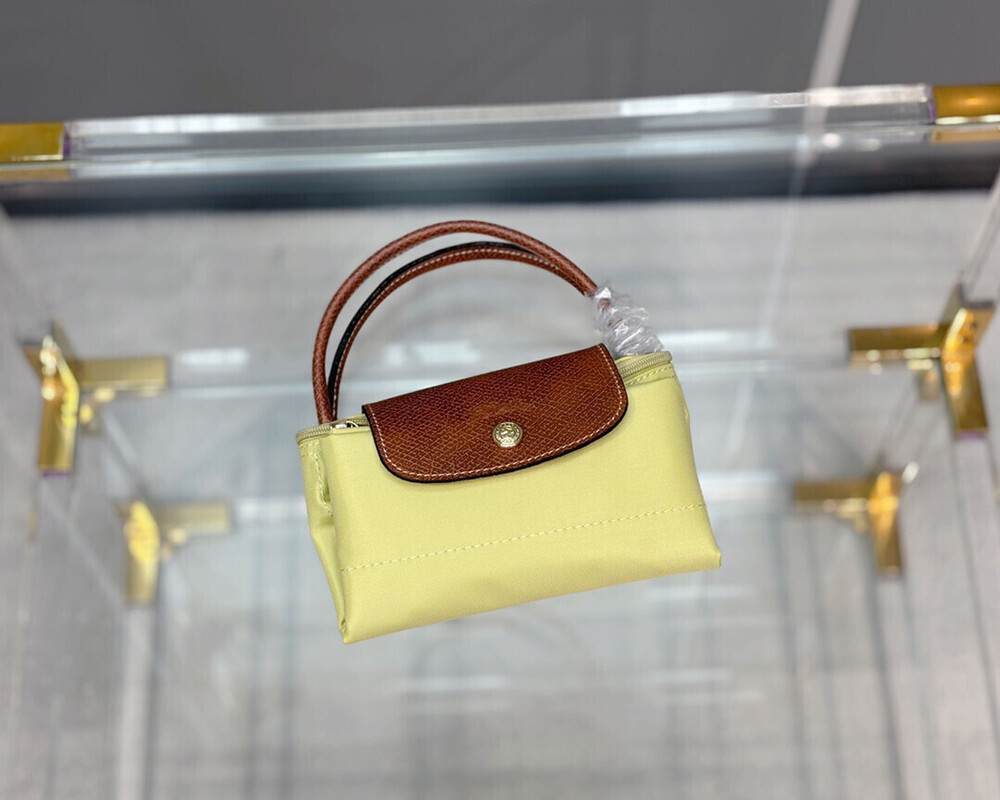 Longchamp Yellow Nylon Tote with Leather Trim